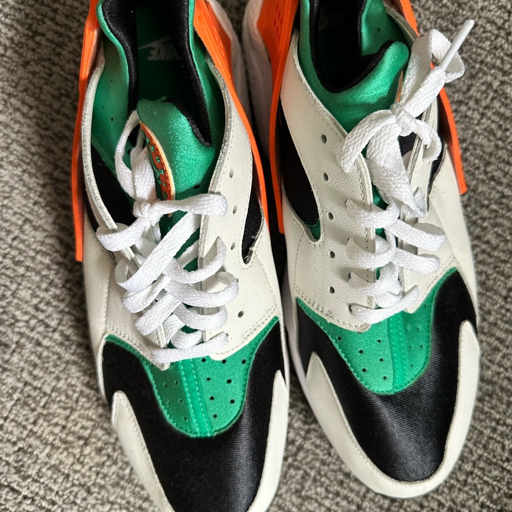Nike Air Huarache Men’s Shoes  - Green, Black, White, and Orange - Picture 2 of 4